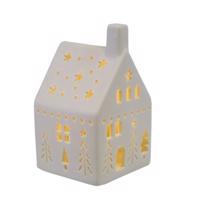 Házikó porcelán LED dekoráció , 7,4 x 13 x 7,4 cm